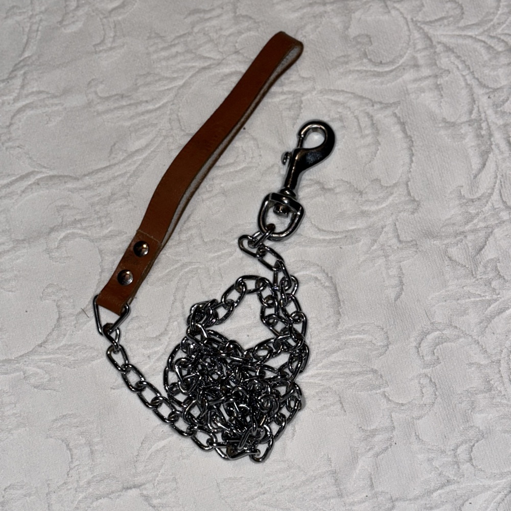 4ft Chain Dog Leash with leather handle